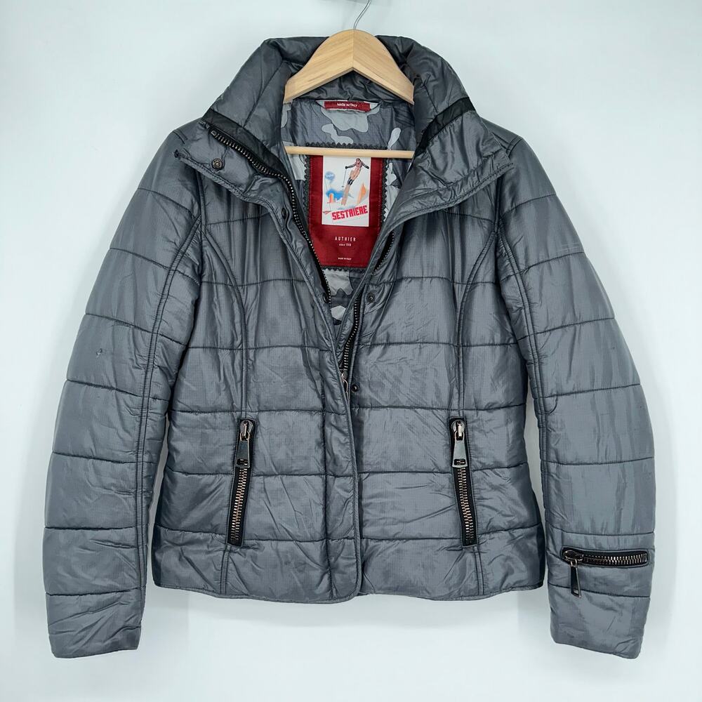 AUTHIER Sestriere Ski Jacket Primaloft Women’s Puffer Coat, Gray Camouflage